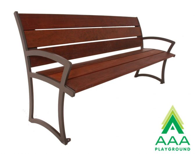 Wood Slatted Bench with Back